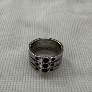 Swatch Silver Tone Ring with Black Dot Accents
